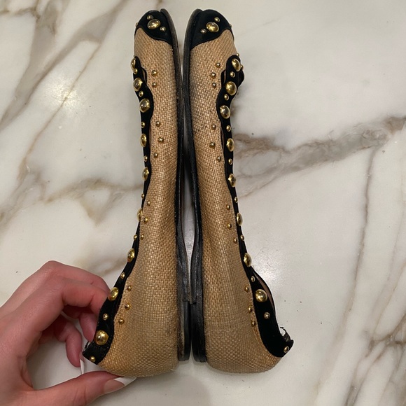 Alaia Studded Raffia and Suede Ballet Flats - Picture 8 of 13